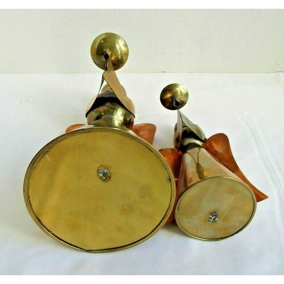 Vintage Copper Brass Angel Candle Holders Set of 2 Christmas Holiday 9.5" & 6.5" - Picture 5 of 7